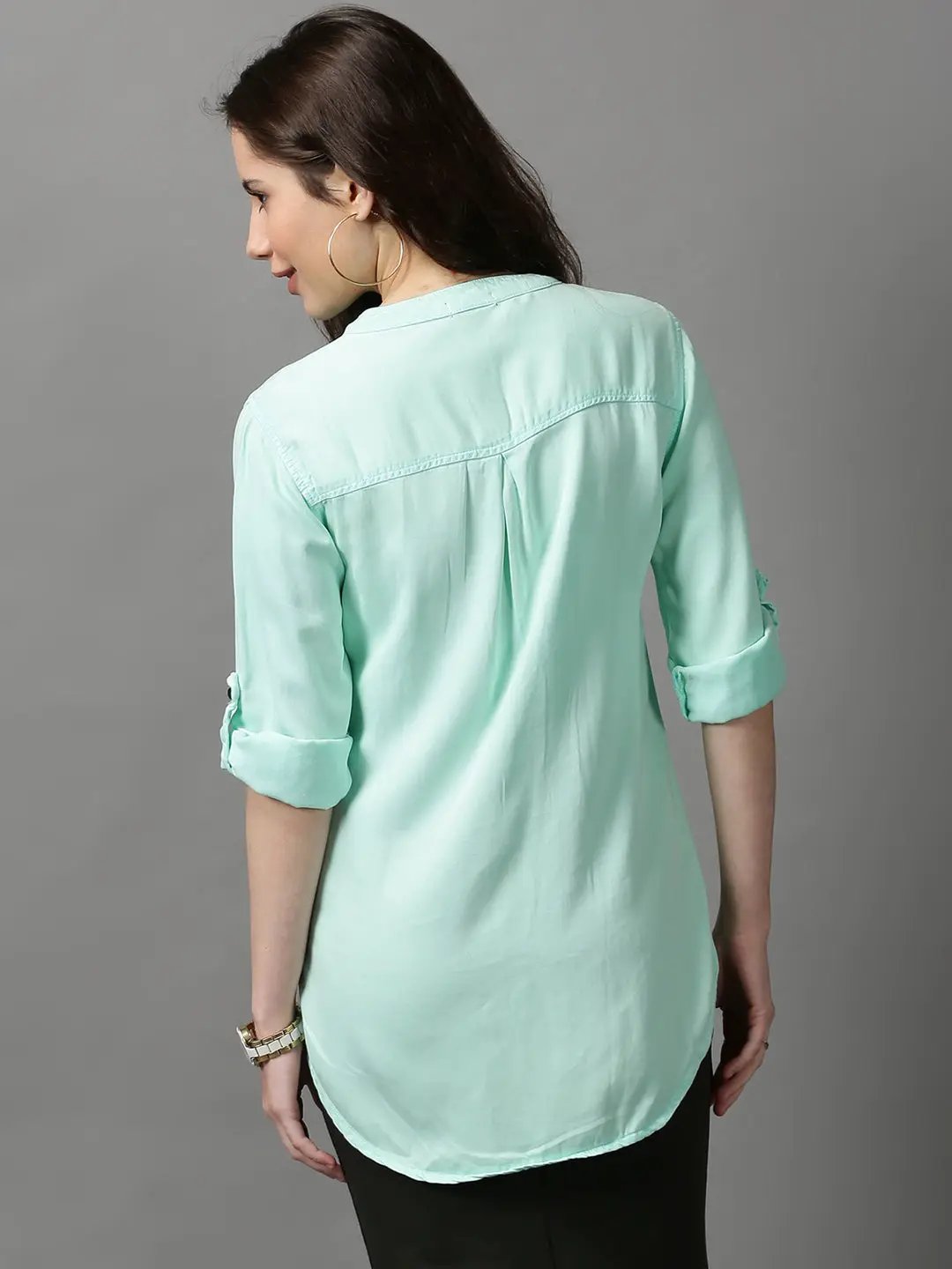 Women's Green Roll-Up Sleeves Shirt Style Top - from SHOWOFFFF