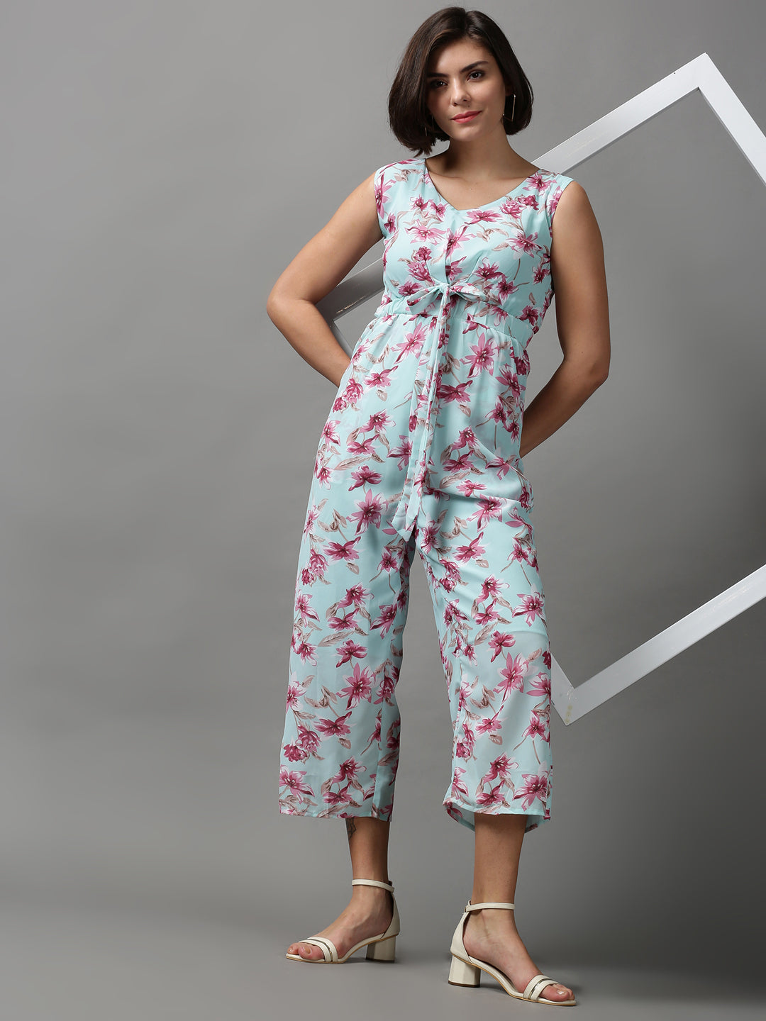 Women's Sea Green Printed Jumpsuit