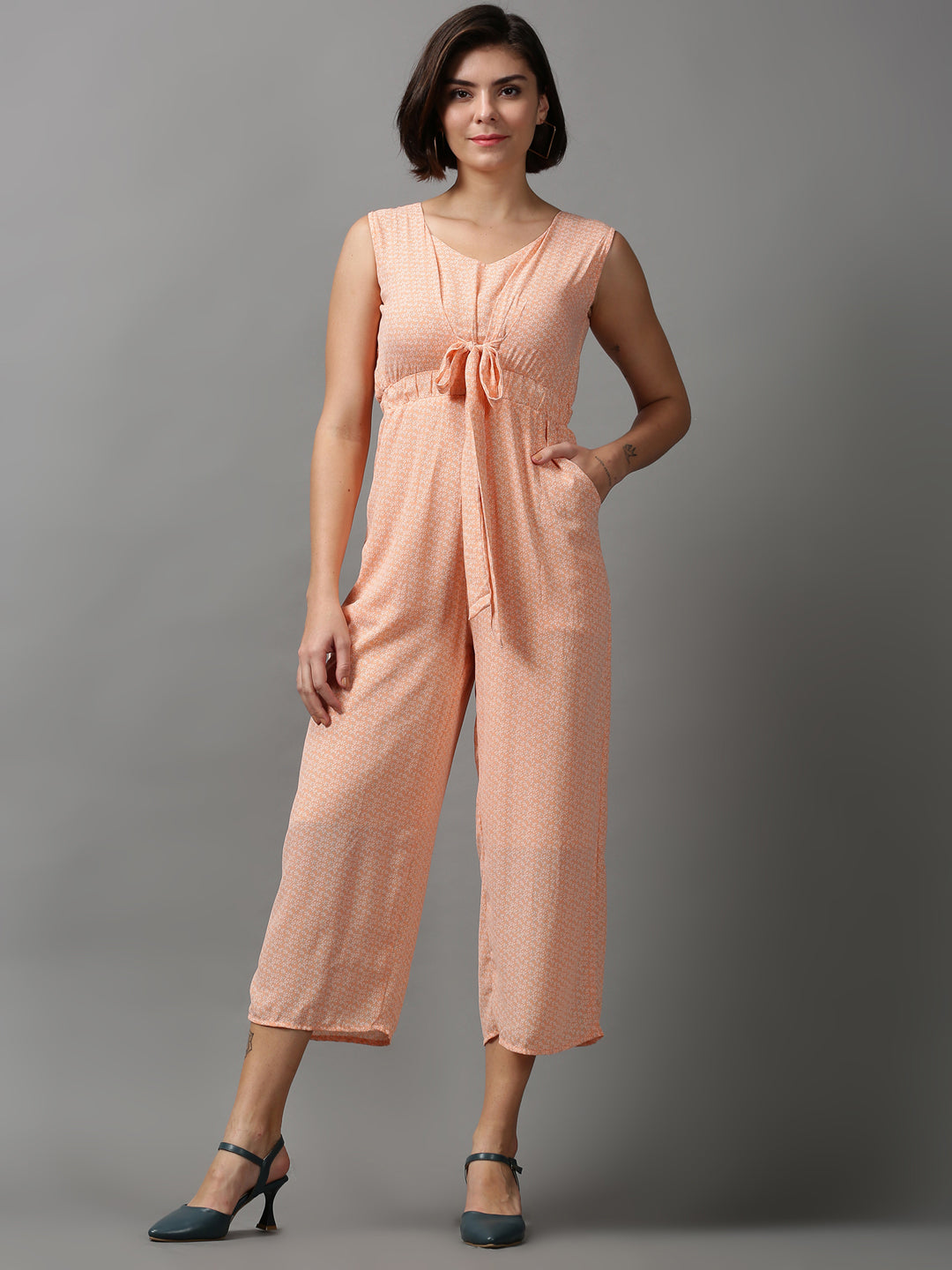 Women's Orange Printed Jumpsuit