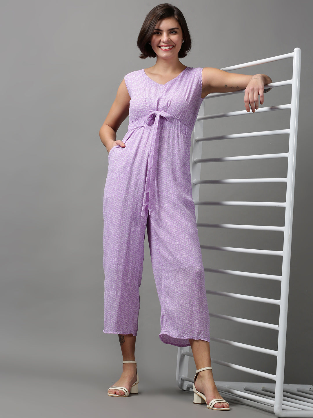 Women's Purple Printed Jumpsuit