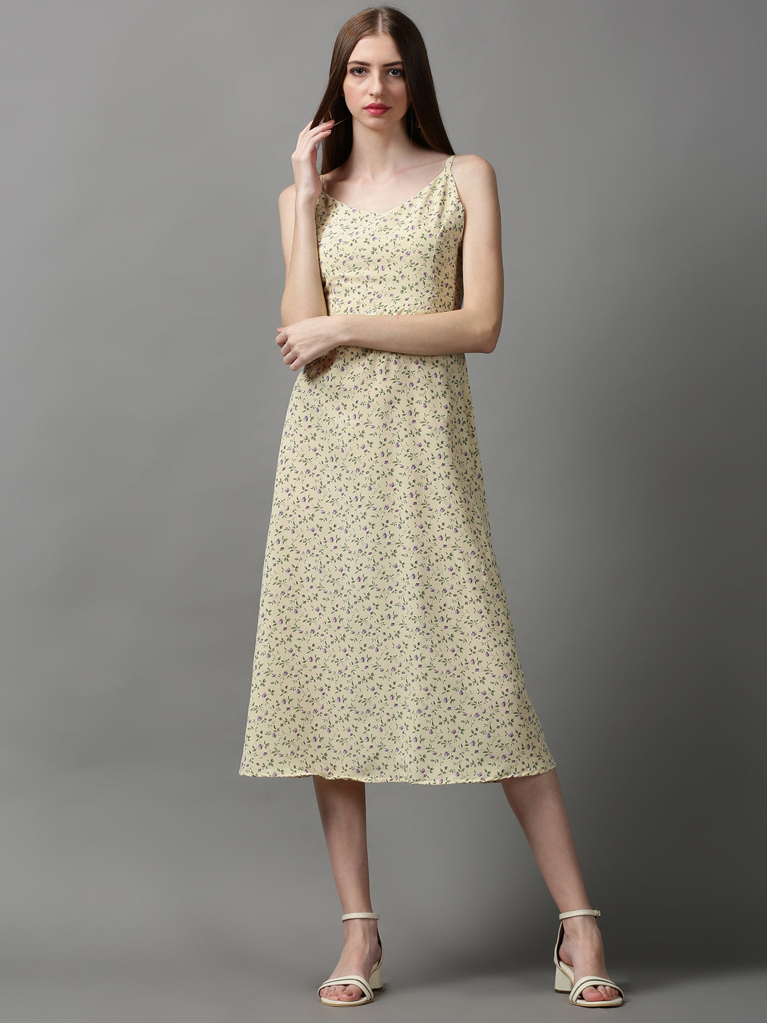 Women's Cream Printed A-Line Dress