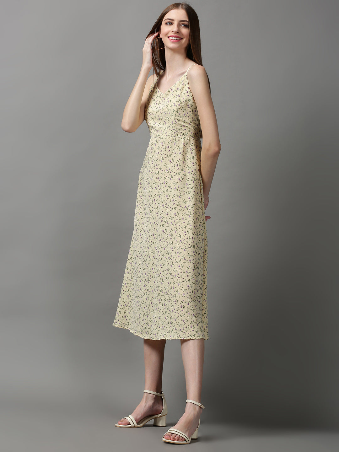 Women's Cream Printed A-Line Dress