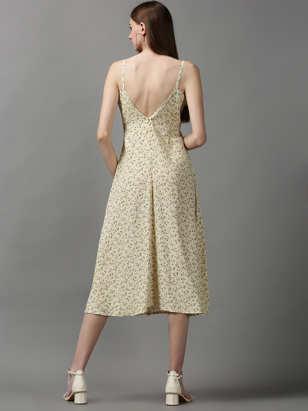 Women's Cream Printed A-Line Dress