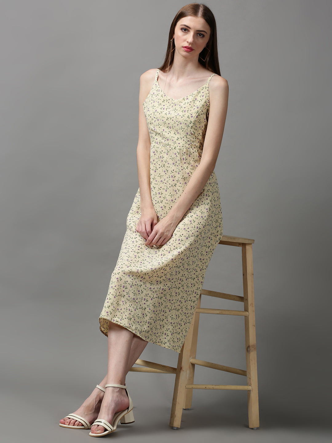 Women's Cream Printed A-Line Dress