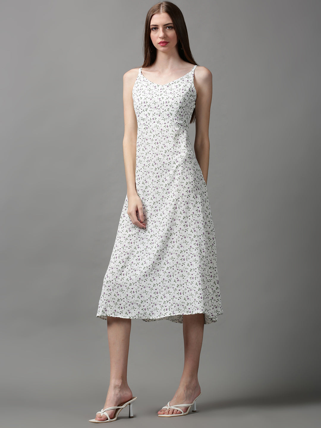 Women's White Printed A-Line Dress