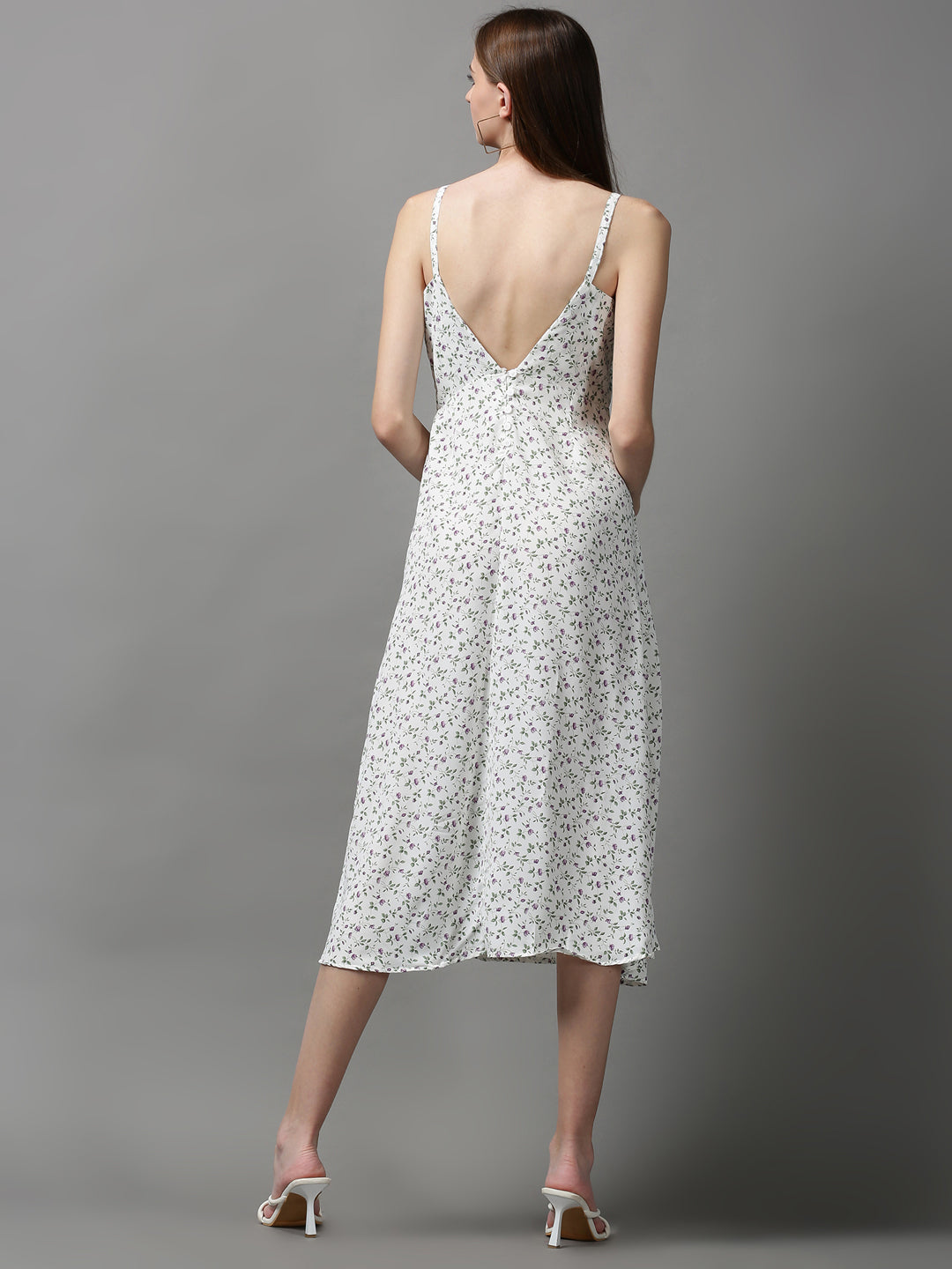 Women's White Printed A-Line Dress