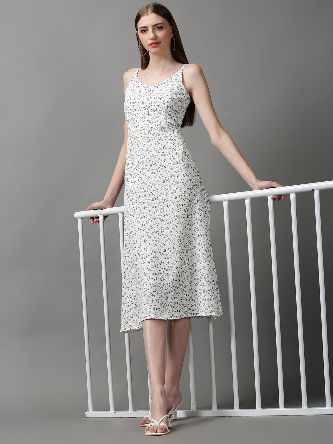 Women's White Printed A-Line Dress