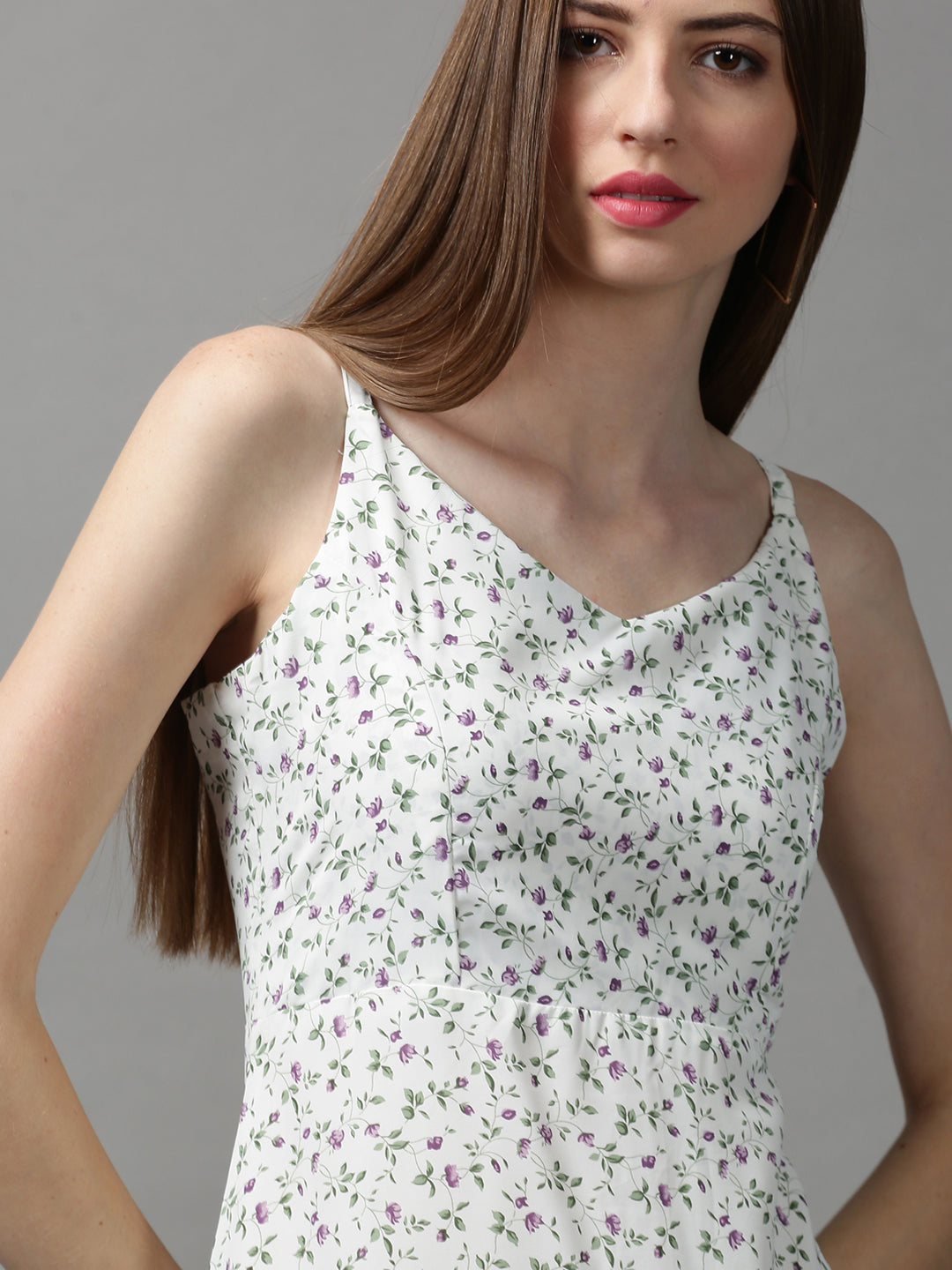 Women's White Printed A-Line Dress