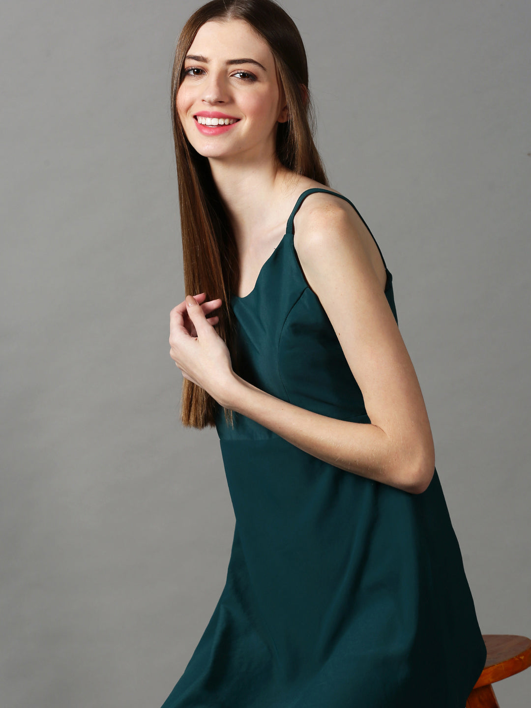 Women's Green Solid A-Line Dress