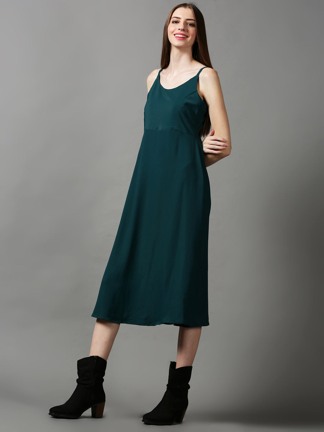 Women's Green Solid A-Line Dress