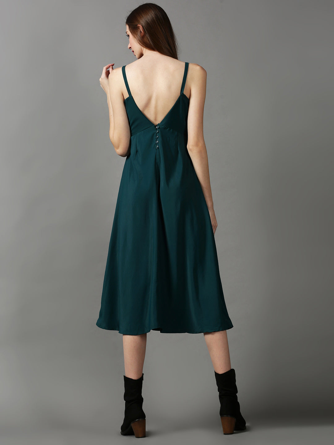 Women's Green Solid A-Line Dress