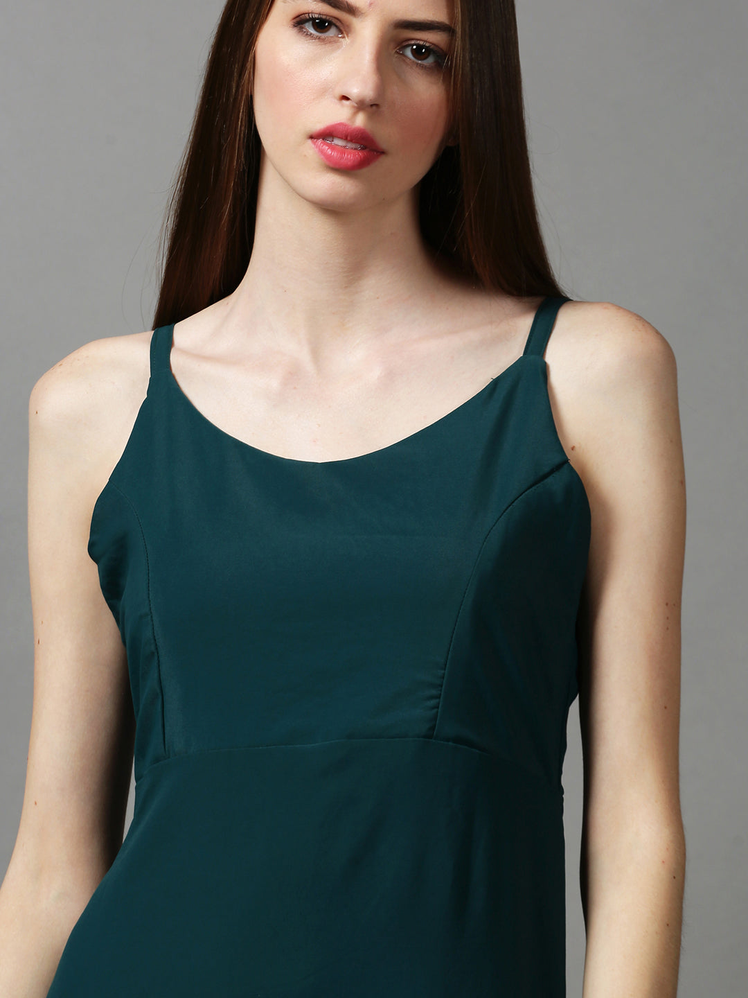 Women's Green Solid A-Line Dress