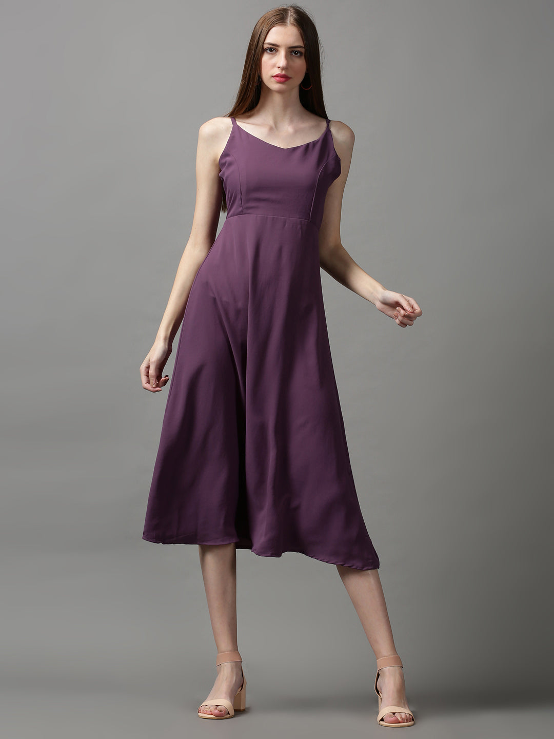 Women's Violet Solid A-Line Dress