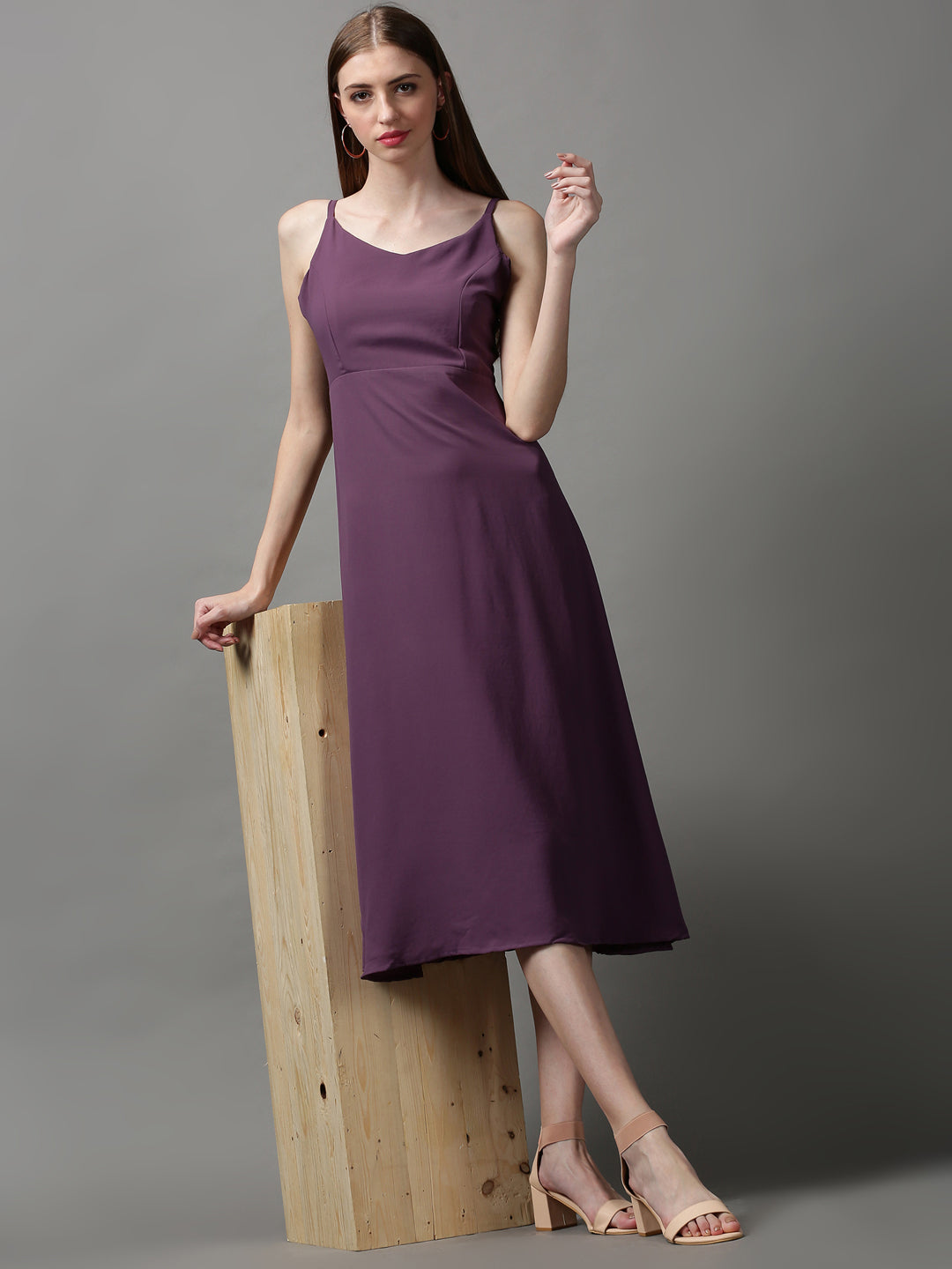 Women's Violet Solid A-Line Dress