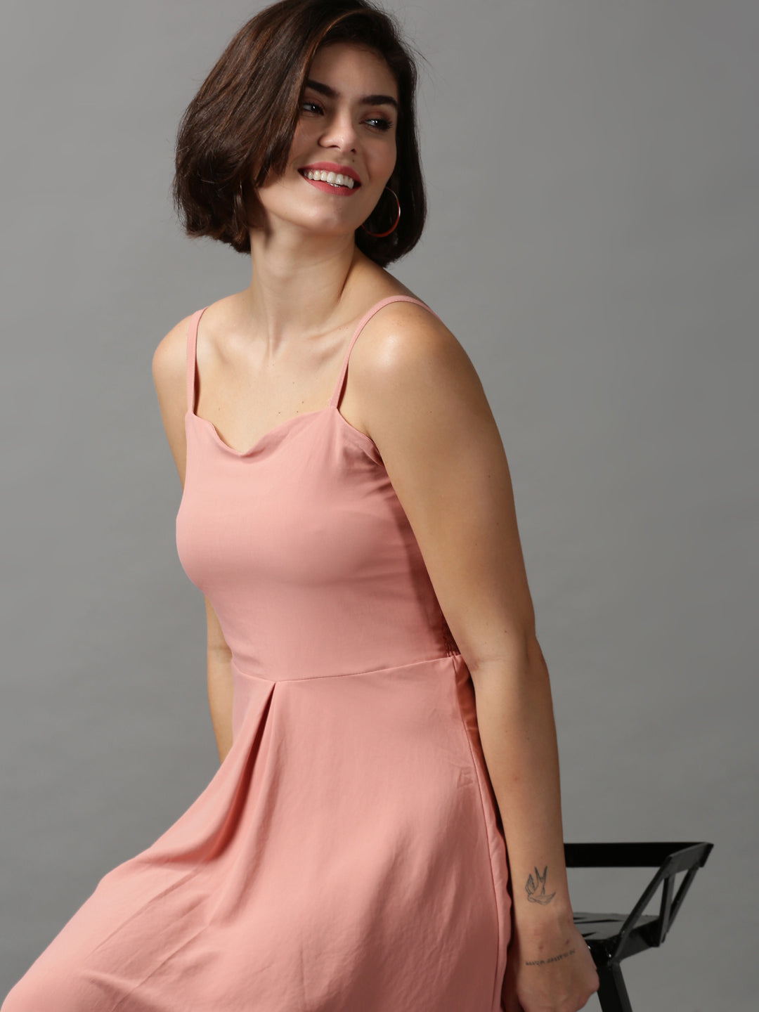 Women's Pink Solid Fit and Flare Dress