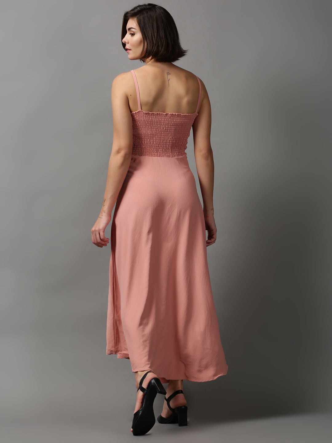 Women's Pink Solid Fit and Flare Dress