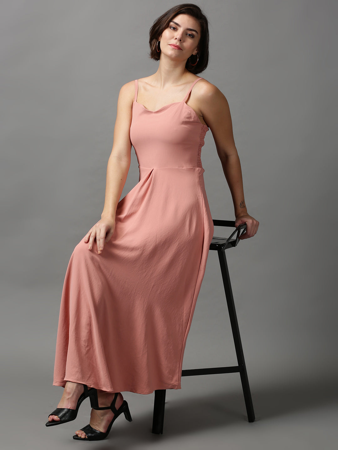 Women's Pink Solid Fit and Flare Dress