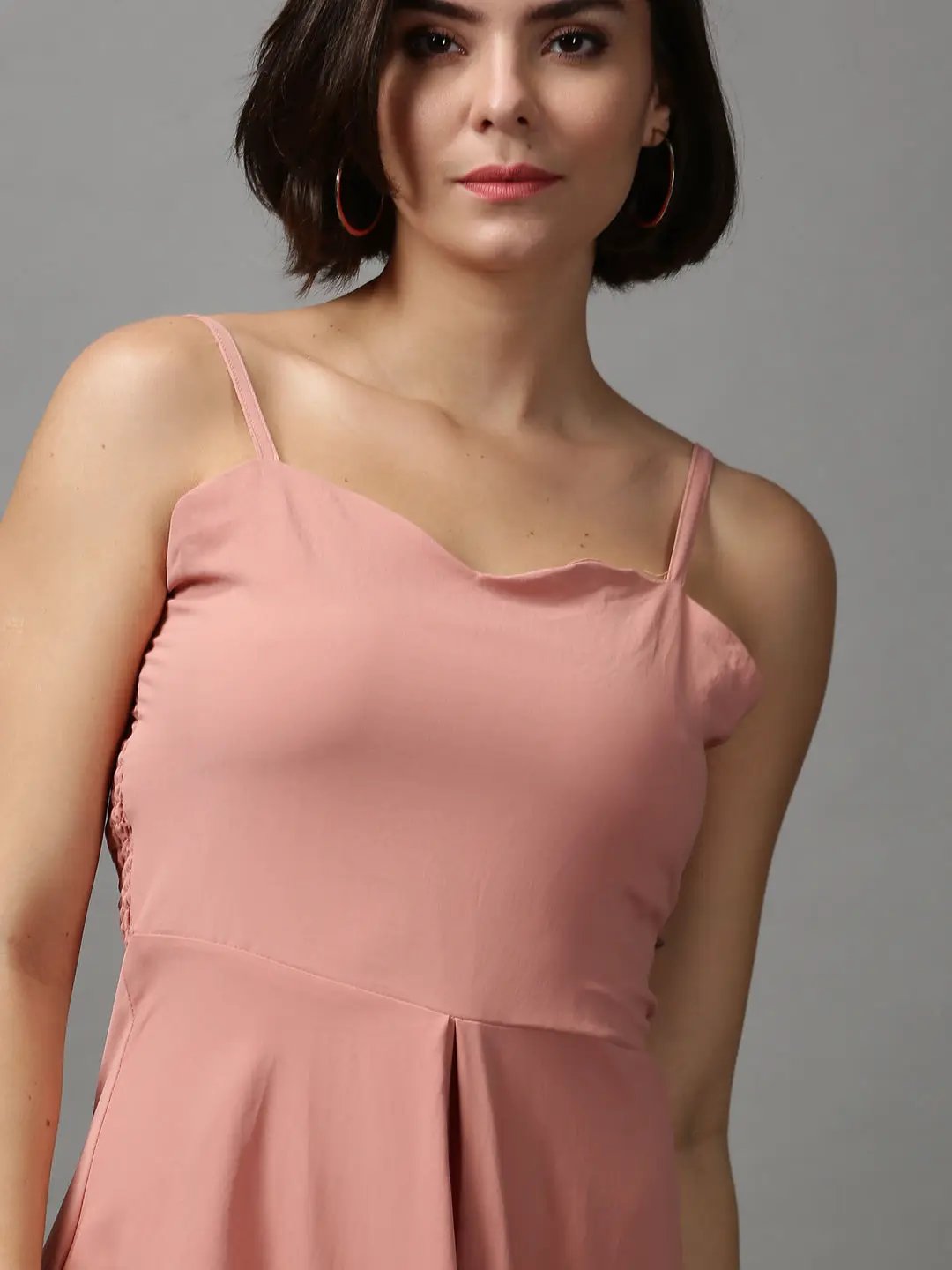 Shop Women's Peach Solid A-Line Maxi Dress| Showoffff Shop Women's Peach Solid A-Line Maxi Dress| Showoffff