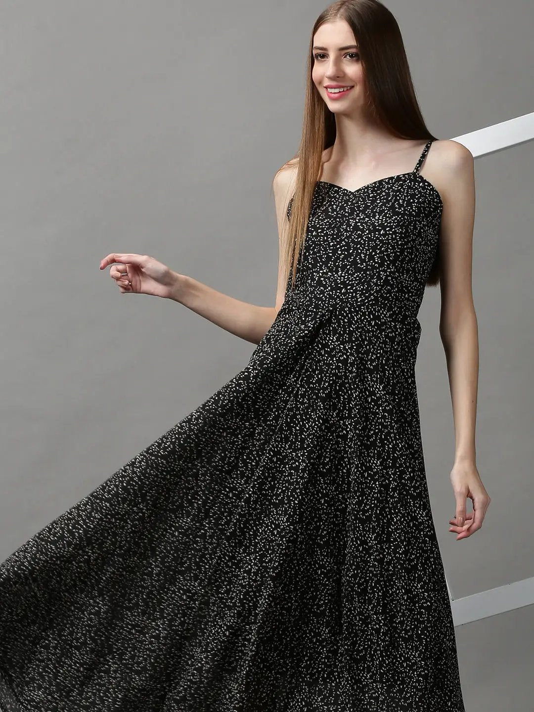 Women's Black Printed Fit and Flare Dress