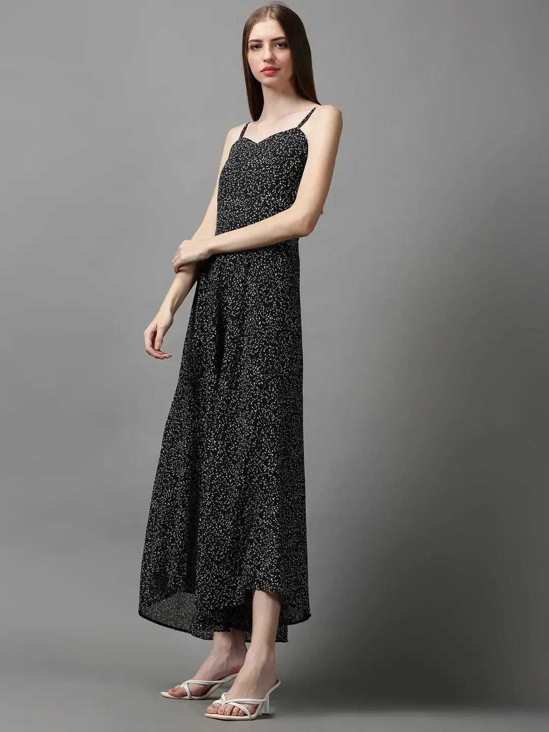 Women's Black Printed Fit and Flare Dress