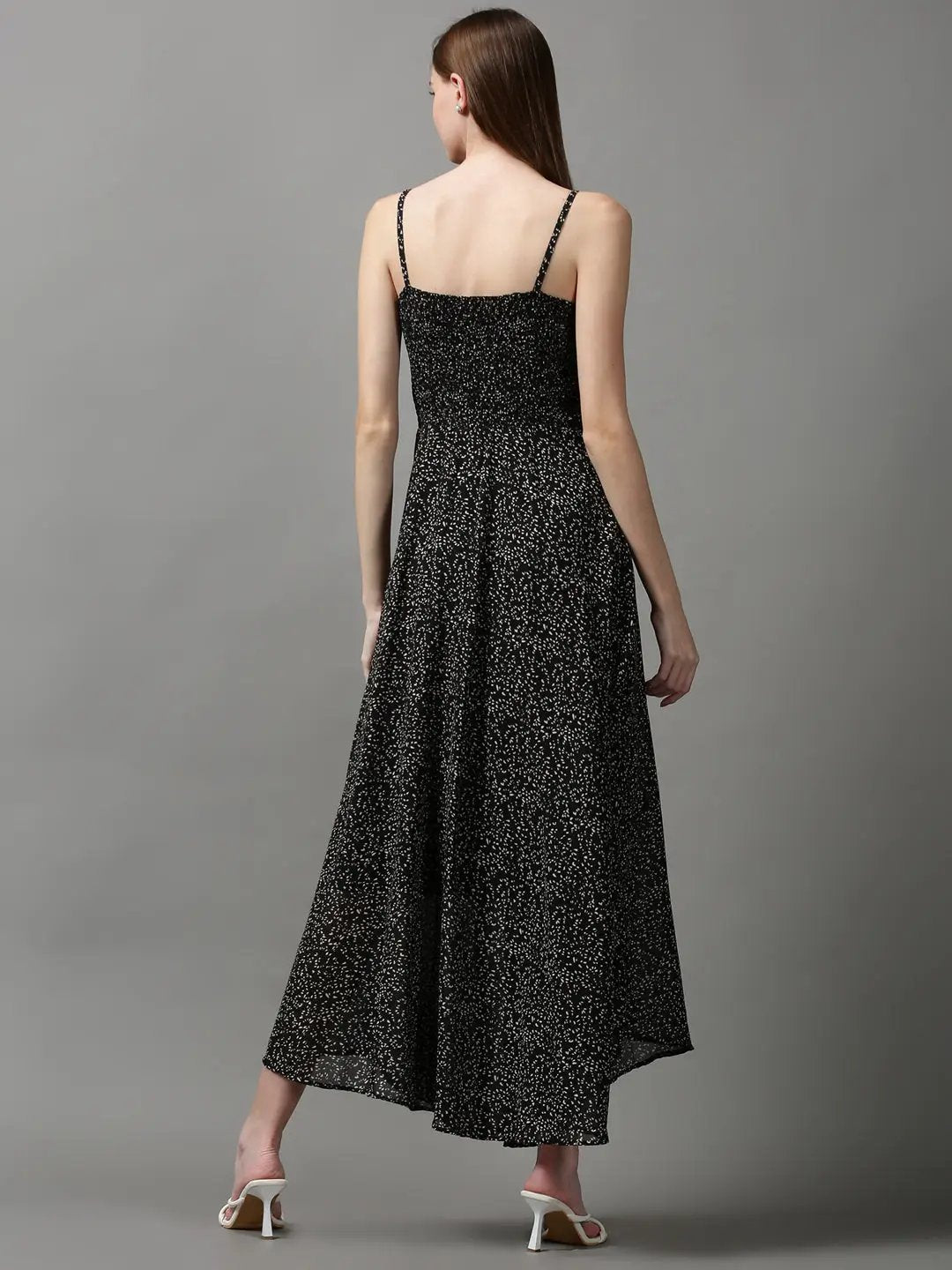 Women's Black Printed Fit and Flare Dress