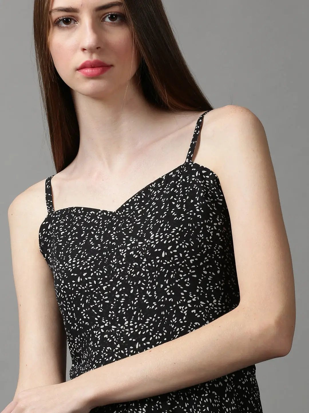 Women's Black Printed Fit and Flare Dress