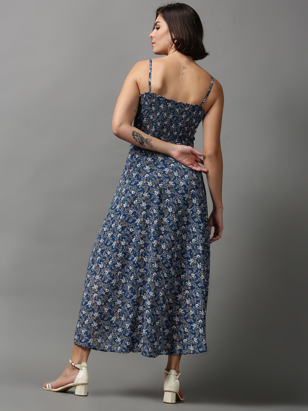 Women's Blue Printed Fit and Flare Dress