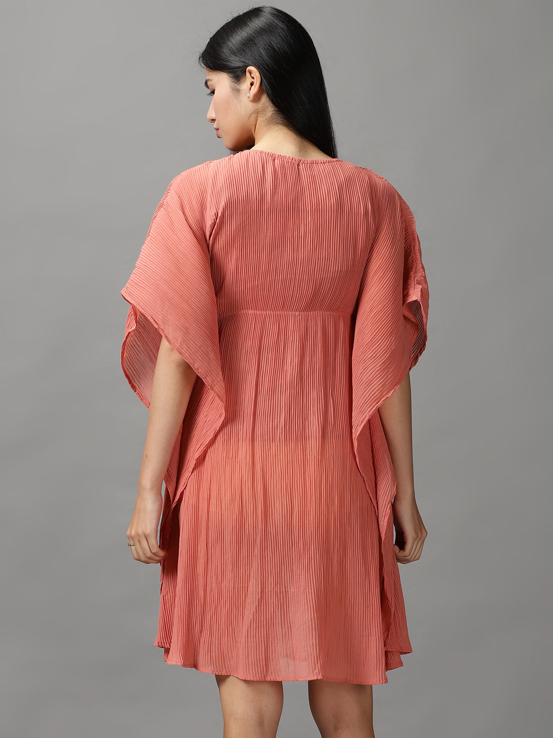 Women's Peach Solid Kaftan Dress