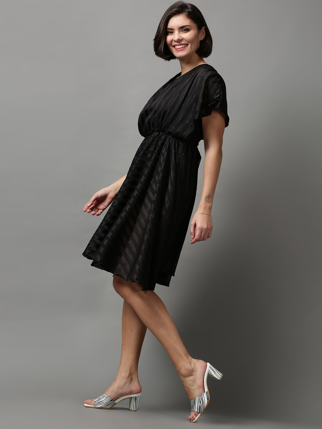 Women's Black Solid Fit and Flare Dress