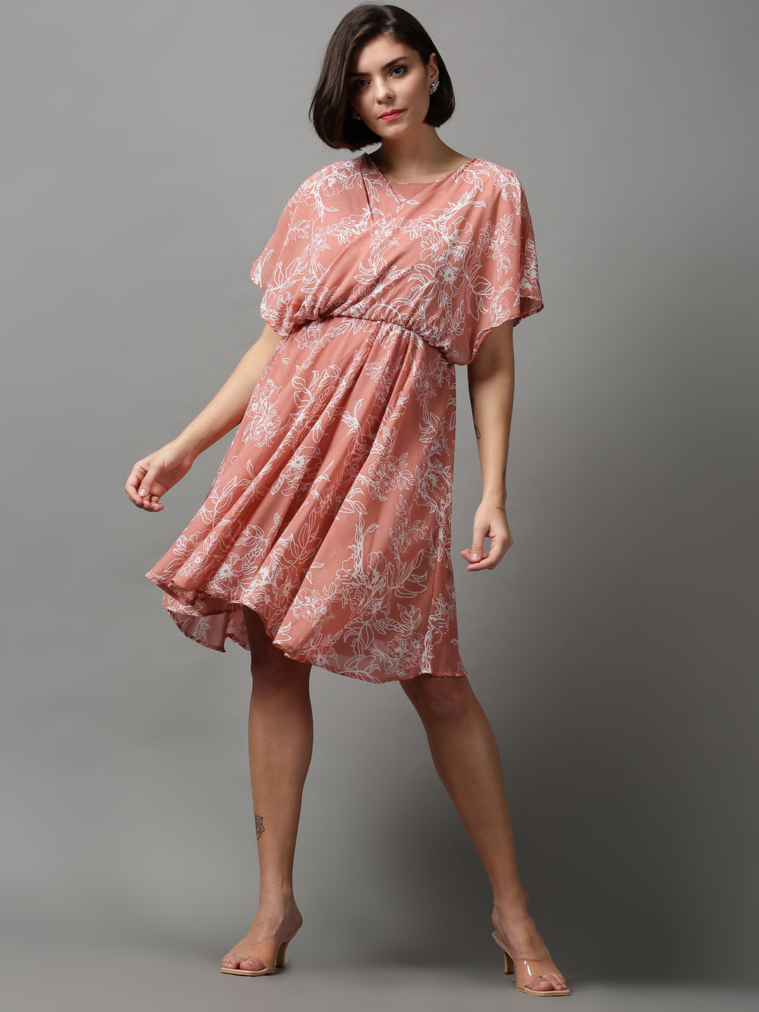 Women's Pink Printed Fit and Flare Dress