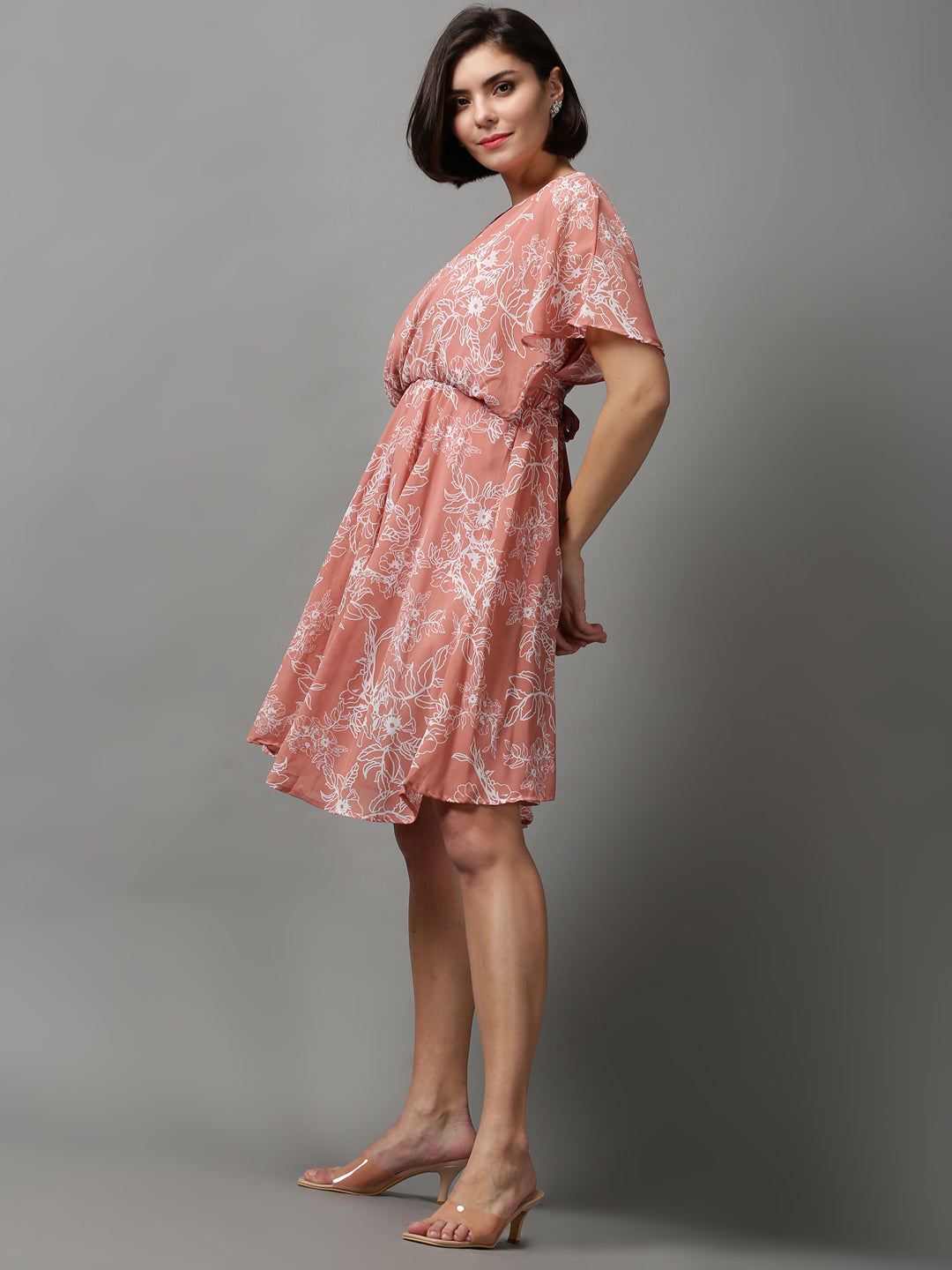 Women's Pink Printed Fit and Flare Dress