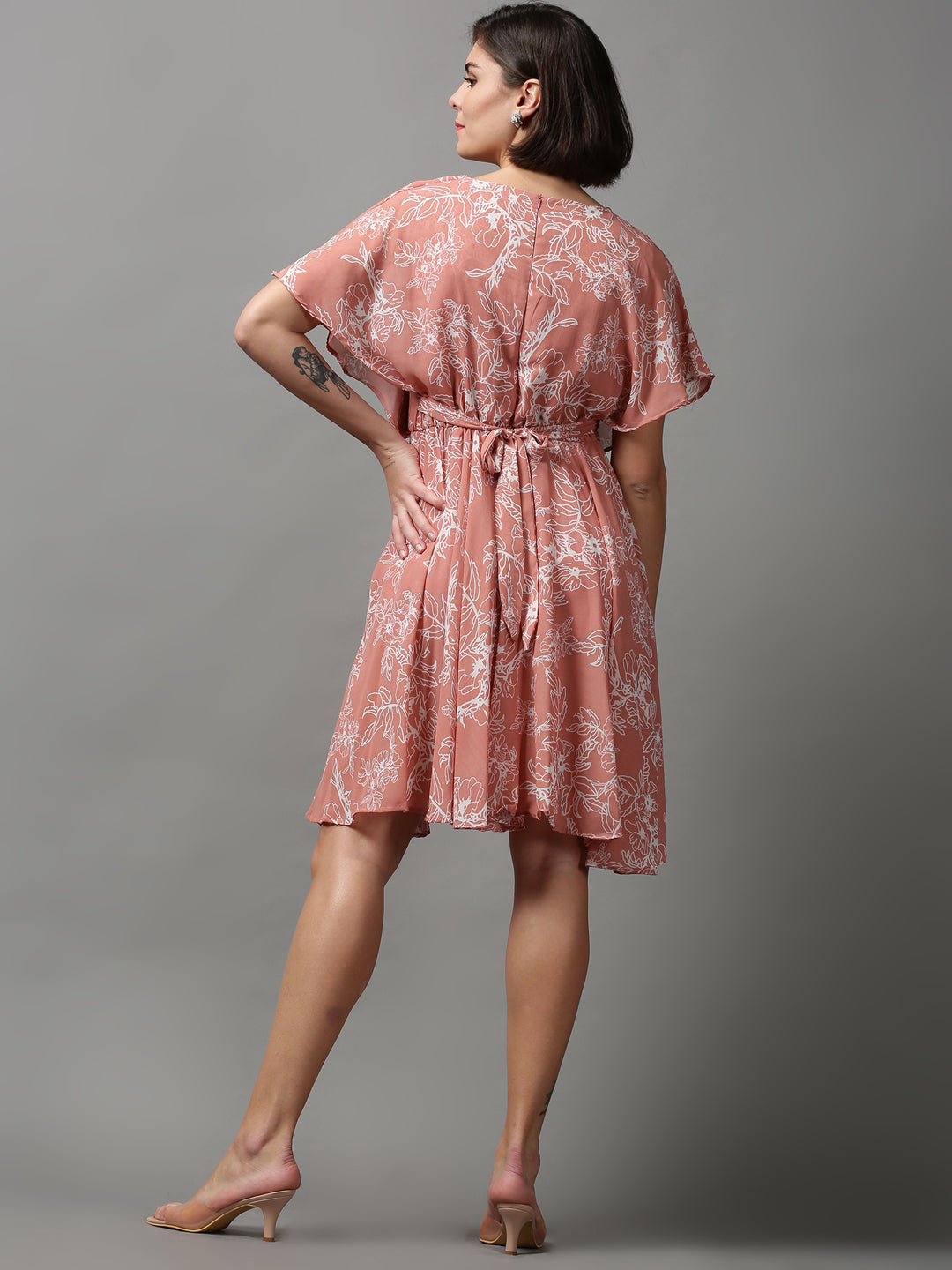 Women's Pink Printed Fit and Flare Dress