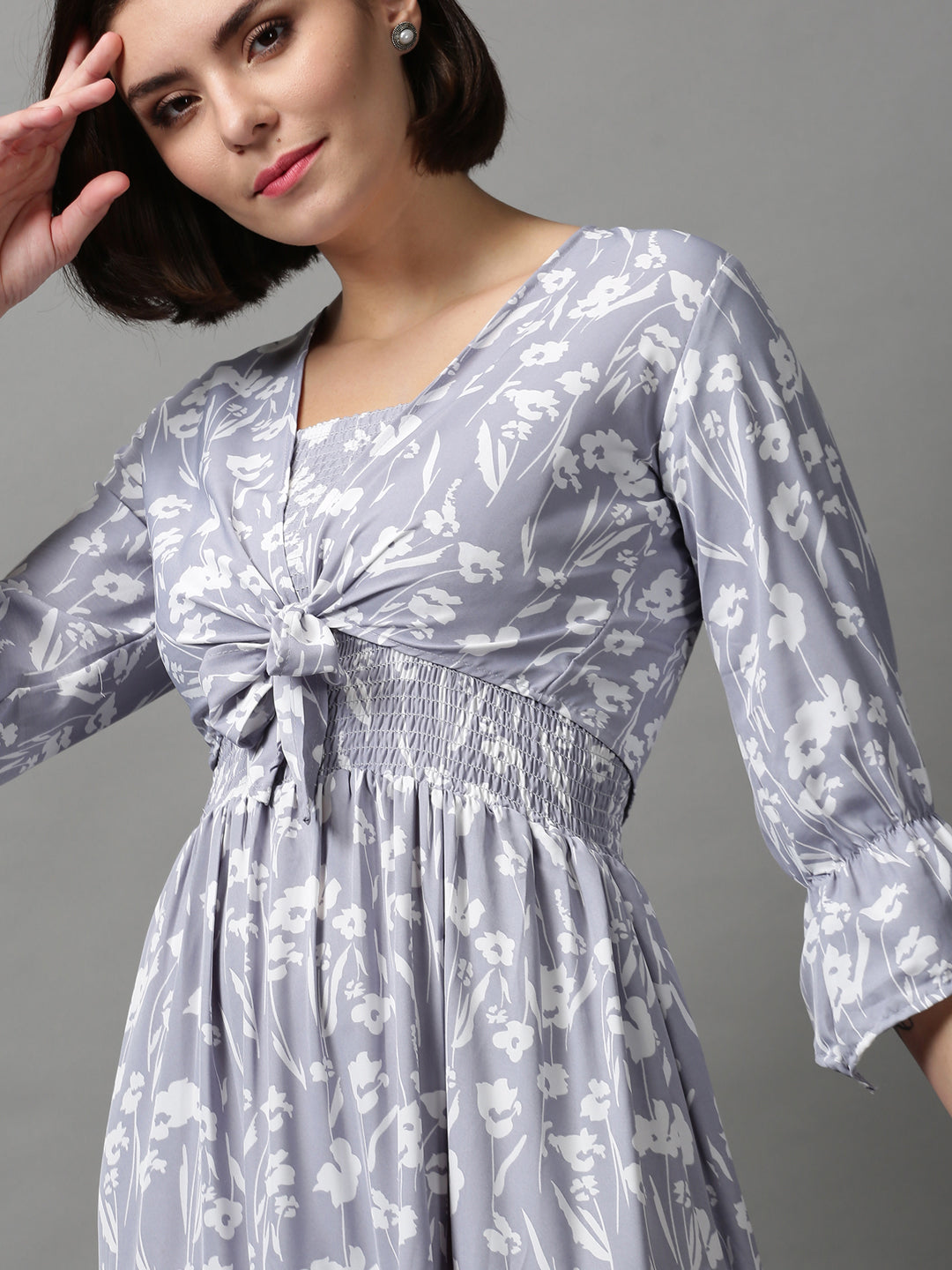 Women's Grey Printed Fit and Flare Dress