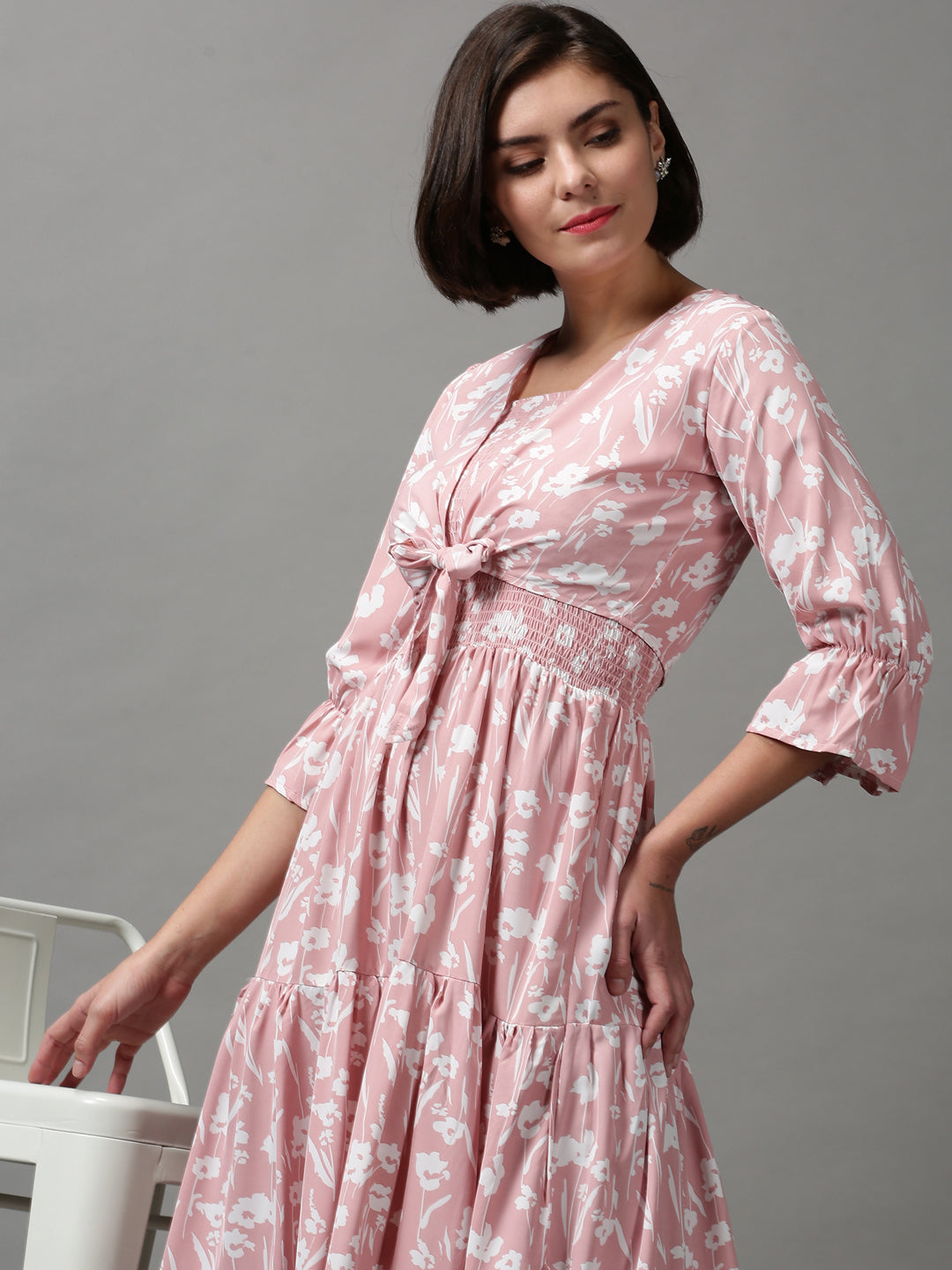 Women's Pink Printed Fit and Flare Dress