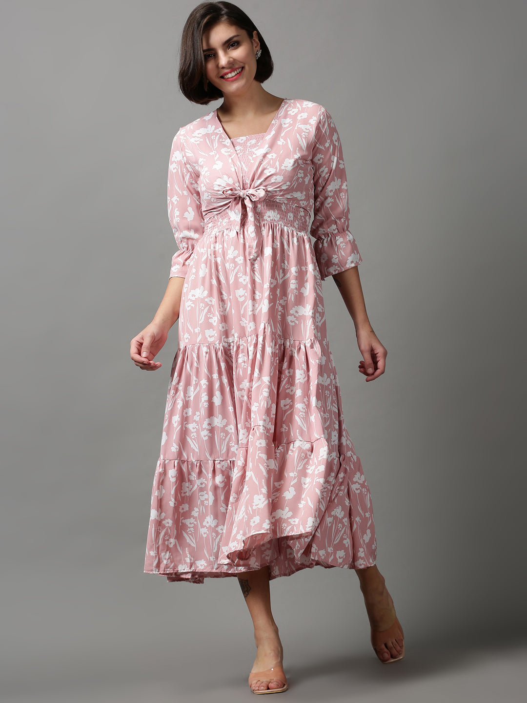 Women's Pink Printed Fit and Flare Dress