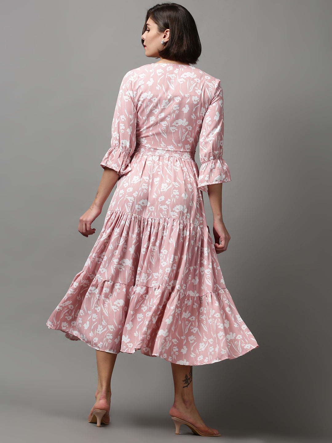 Women's Pink Printed Fit and Flare Dress