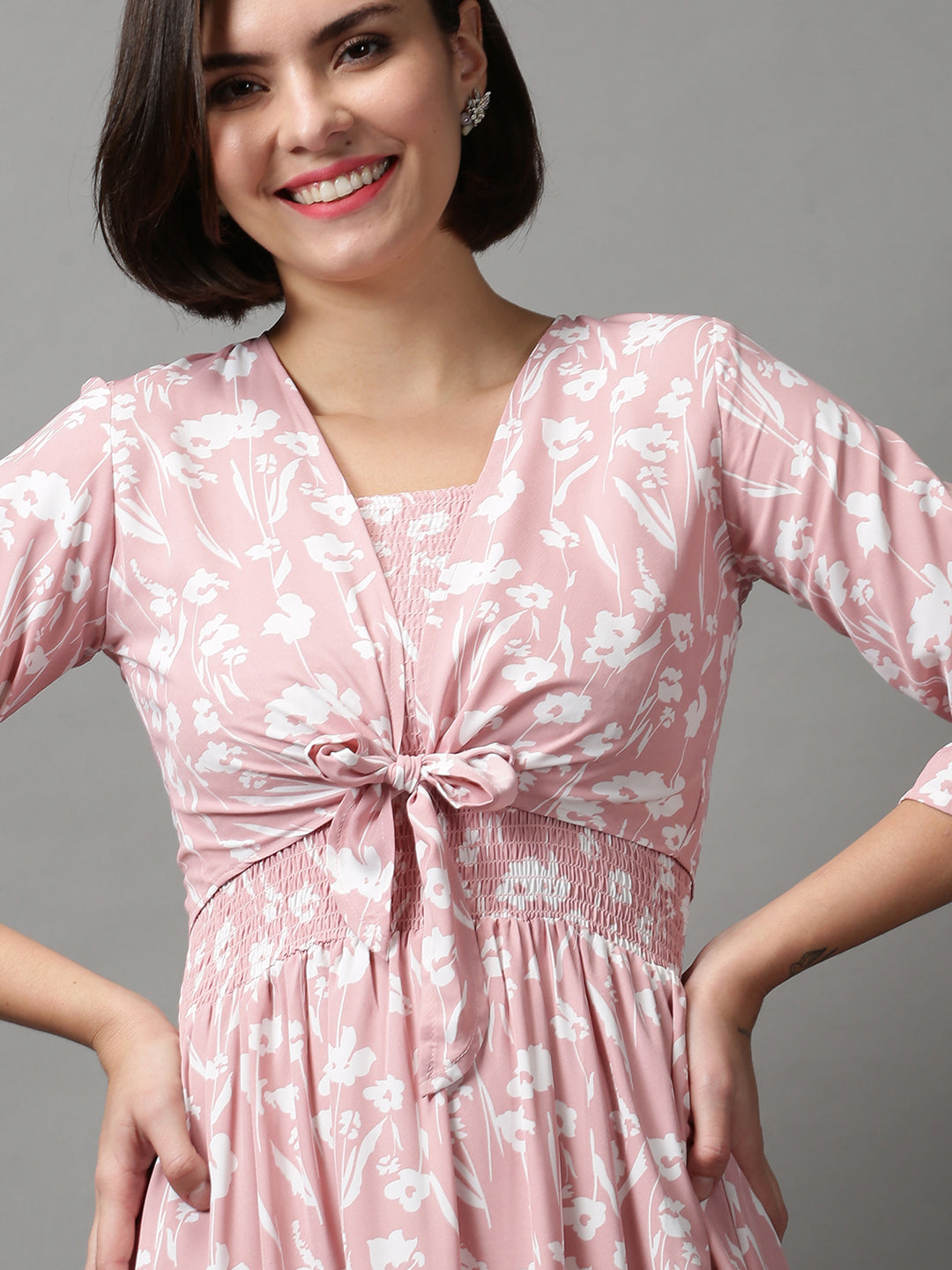 Women's Pink Printed Fit and Flare Dress