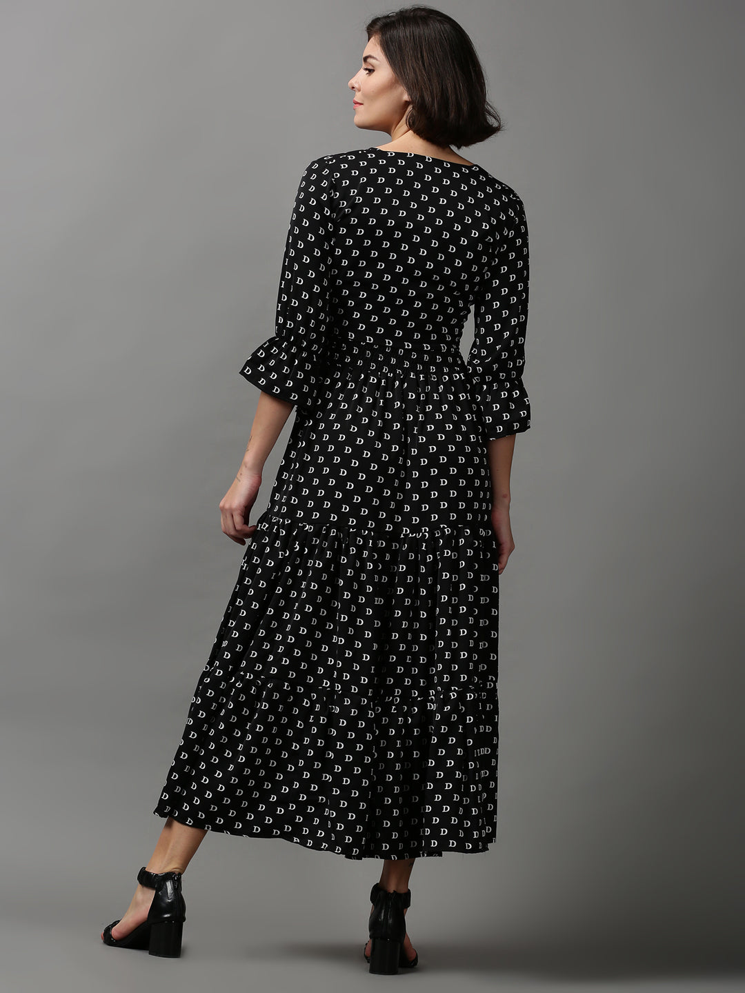 Women's Black Printed Fit and Flare Dress