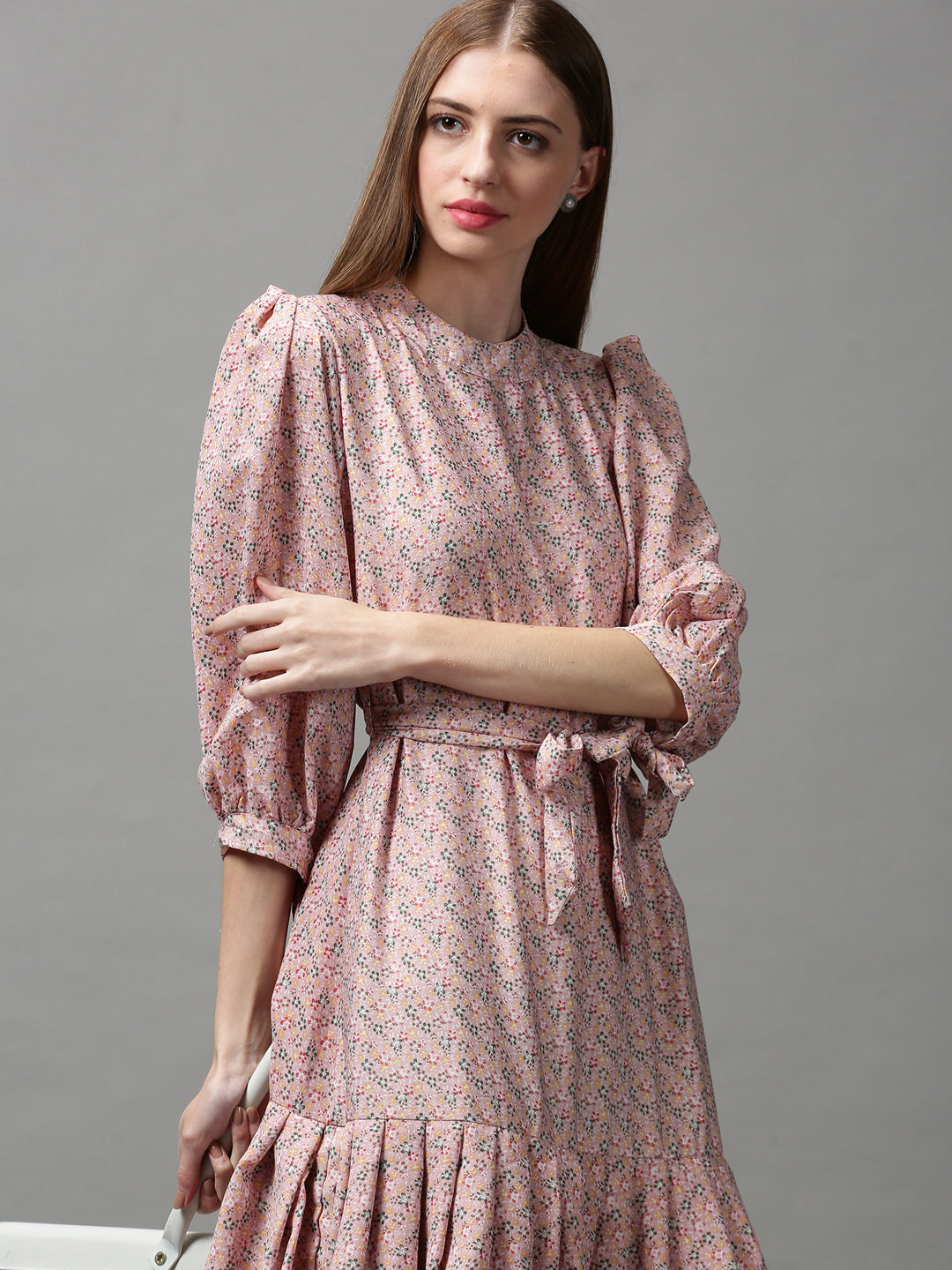 Women's Pink Printed Drop-Waist Dress