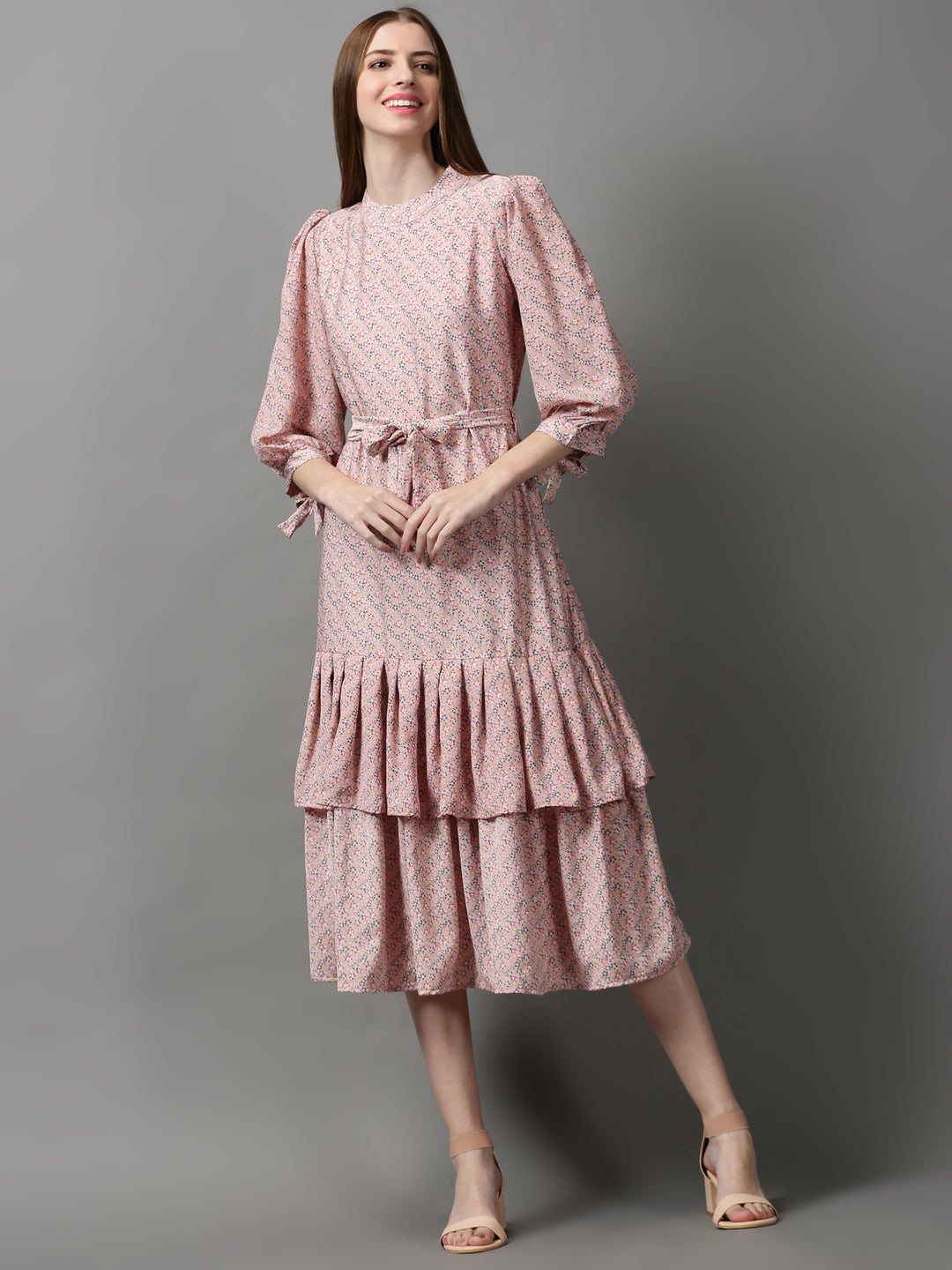 Women's Pink Printed Drop-Waist Dress