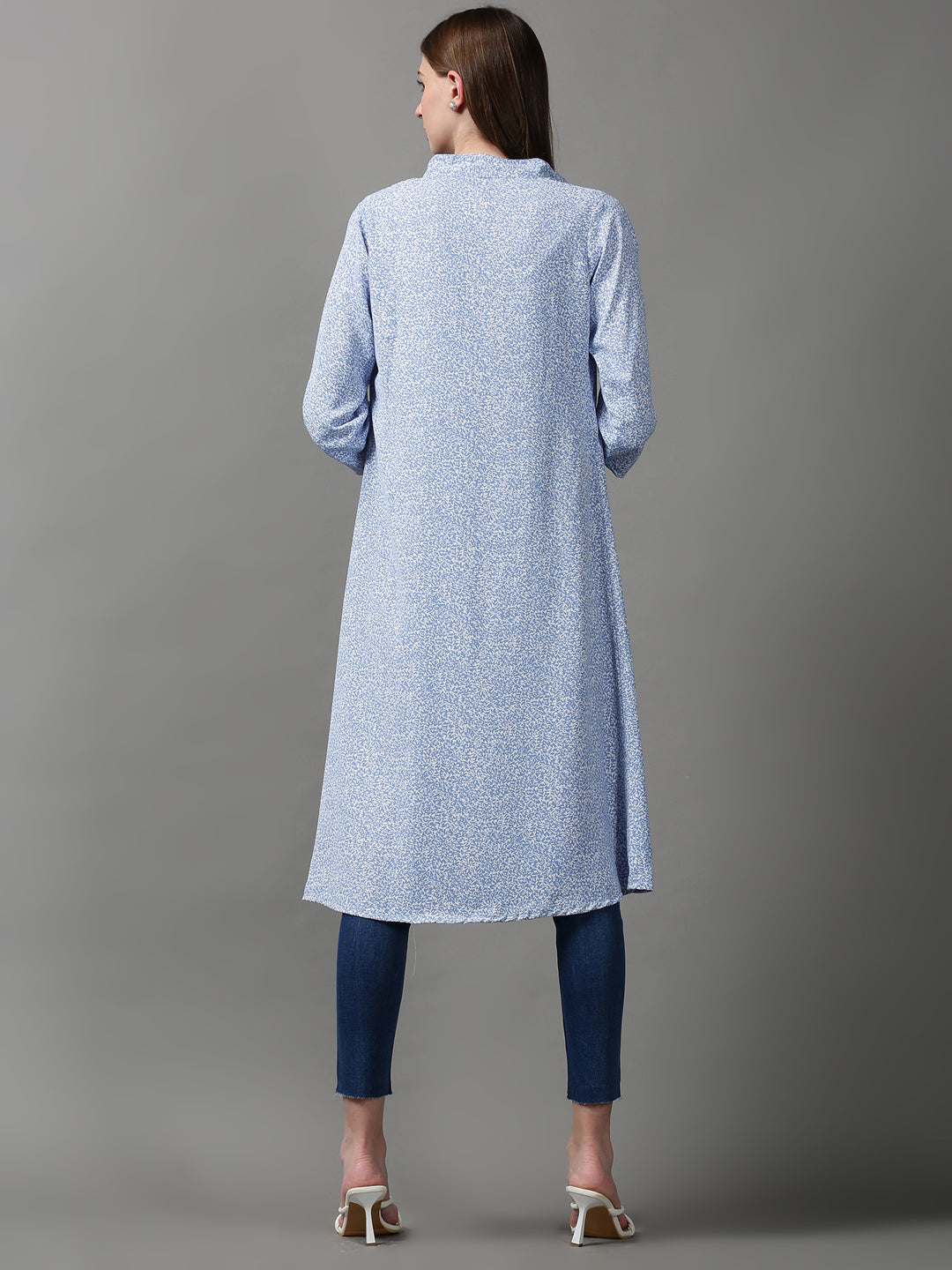 Women's Blue Printed Longline Shrug