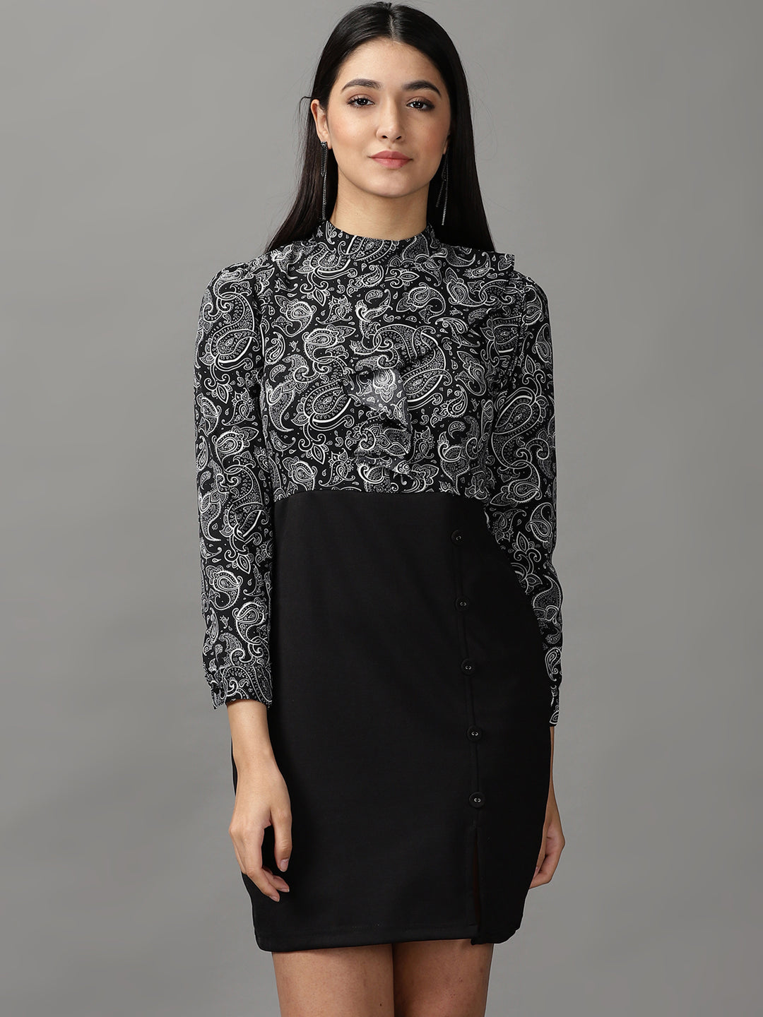 Women's Black Paisley A-Line Dress