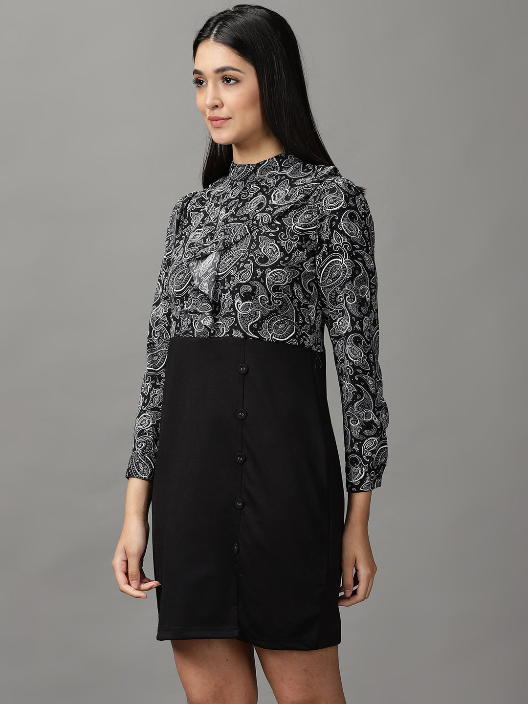 Women's Black Paisley A-Line Dress