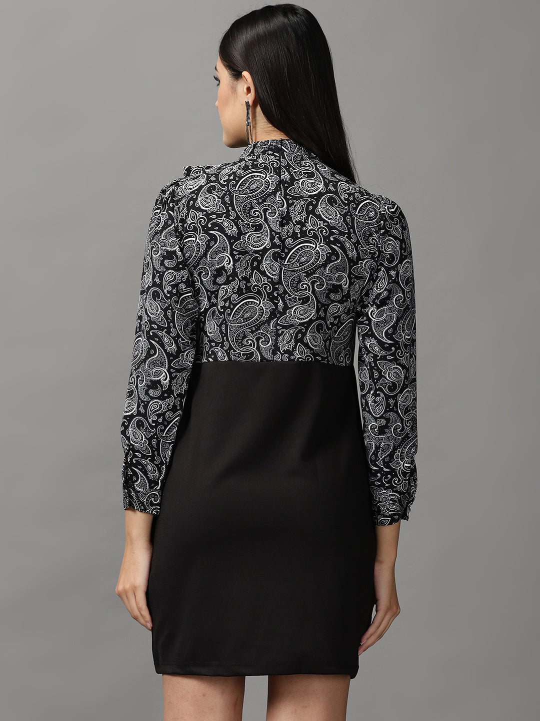 Women's Black Paisley A-Line Dress