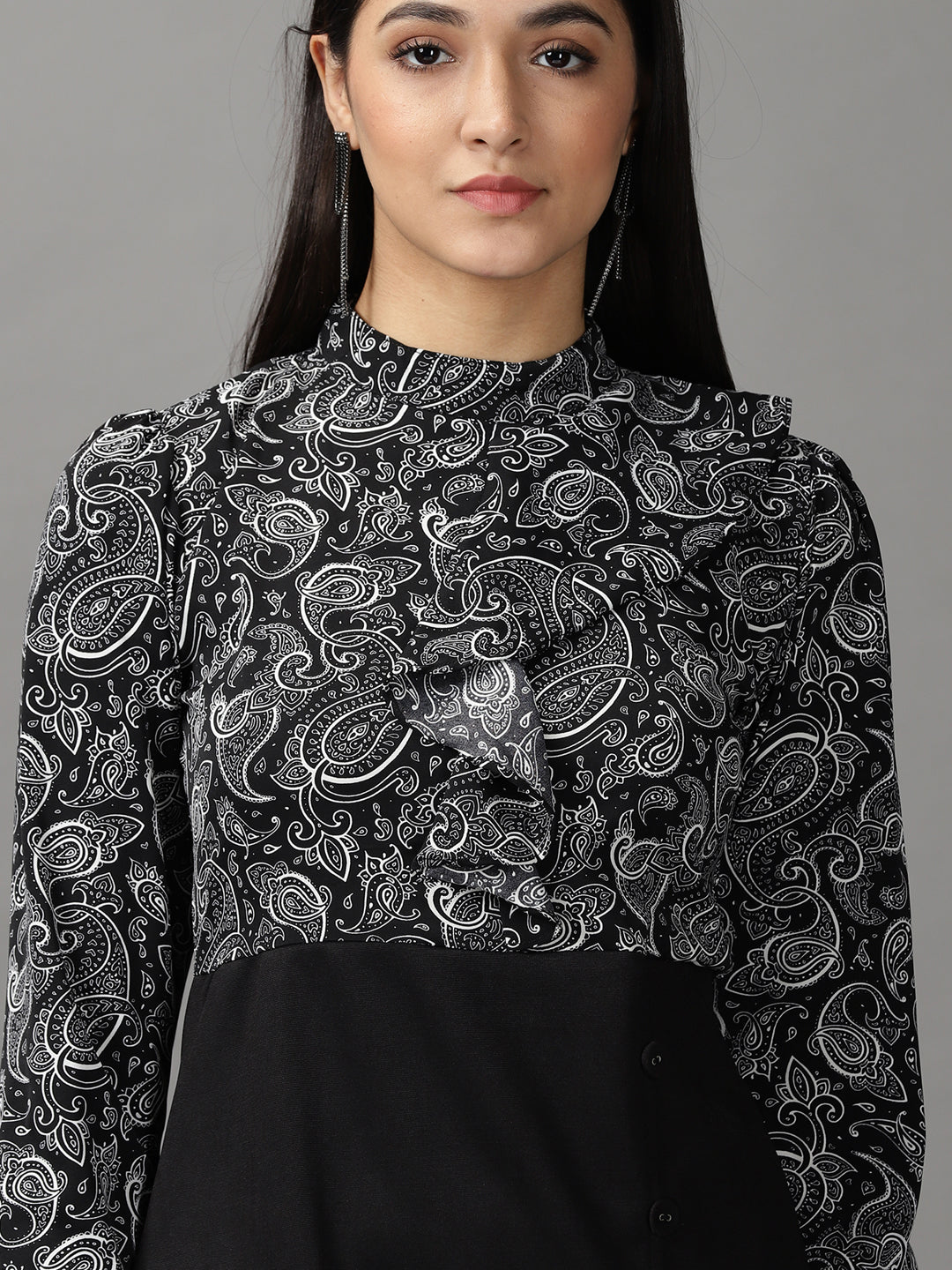 Women's Black Paisley A-Line Dress