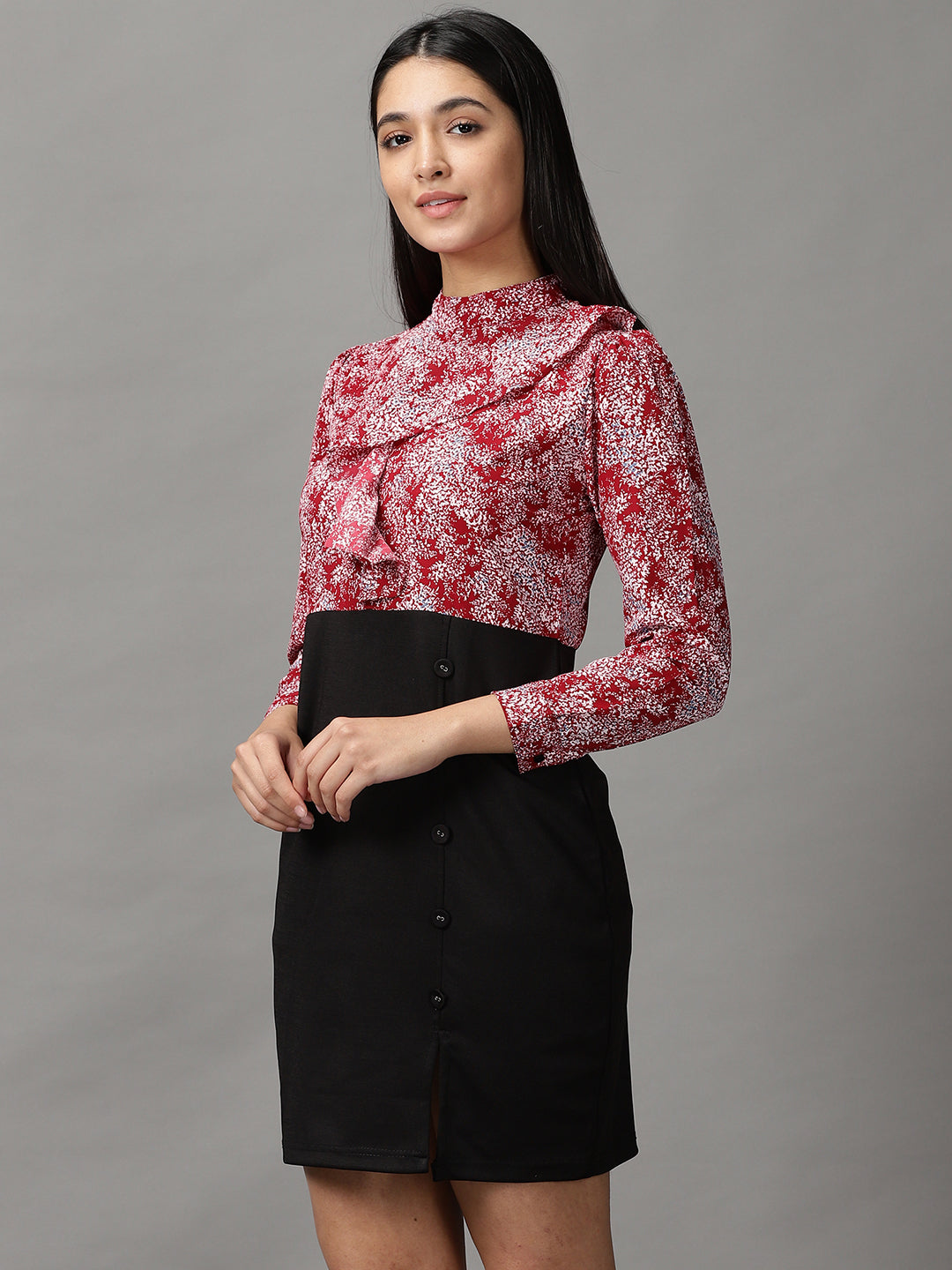 Women's Maroon Printed Sheath Dress