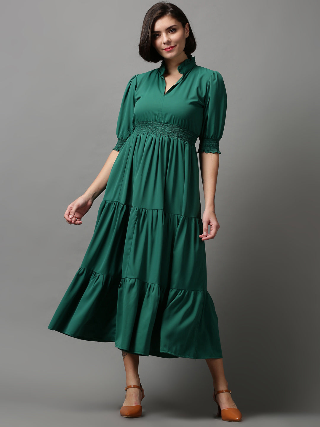 Women's Green Printed Fit and Flare Dress