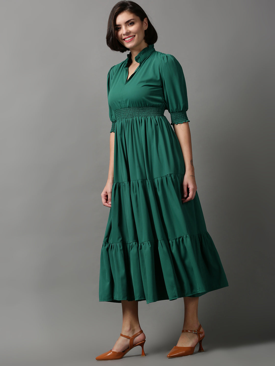 Women's Green Printed Fit and Flare Dress