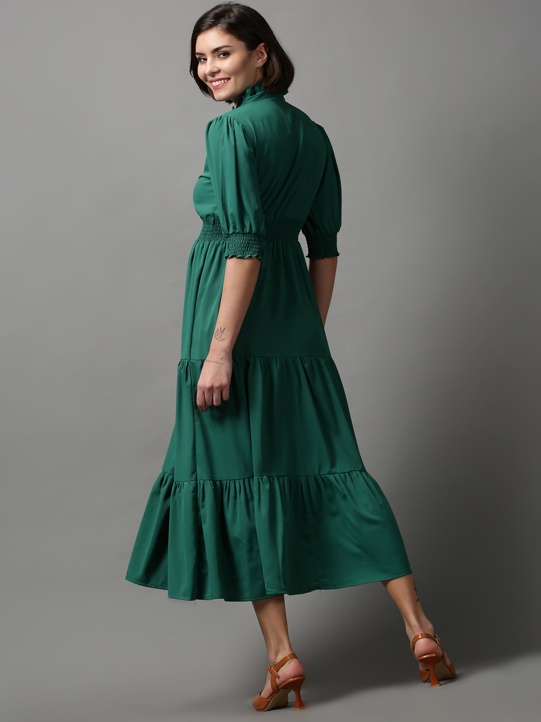 Women's Green Printed Fit and Flare Dress