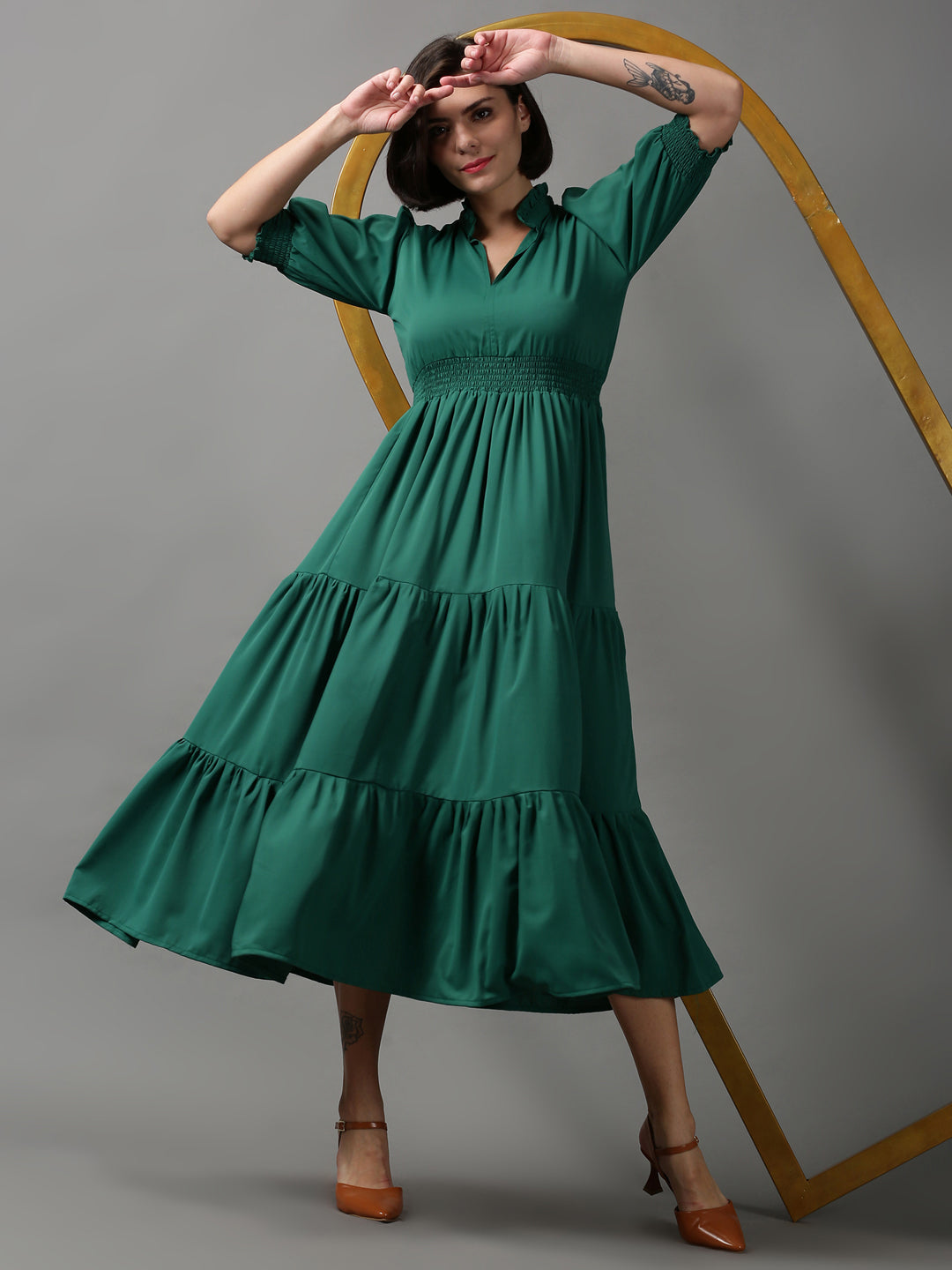 Women's Green Printed Fit and Flare Dress